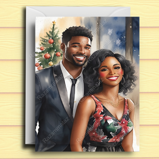 Black Couple O Christmas Card